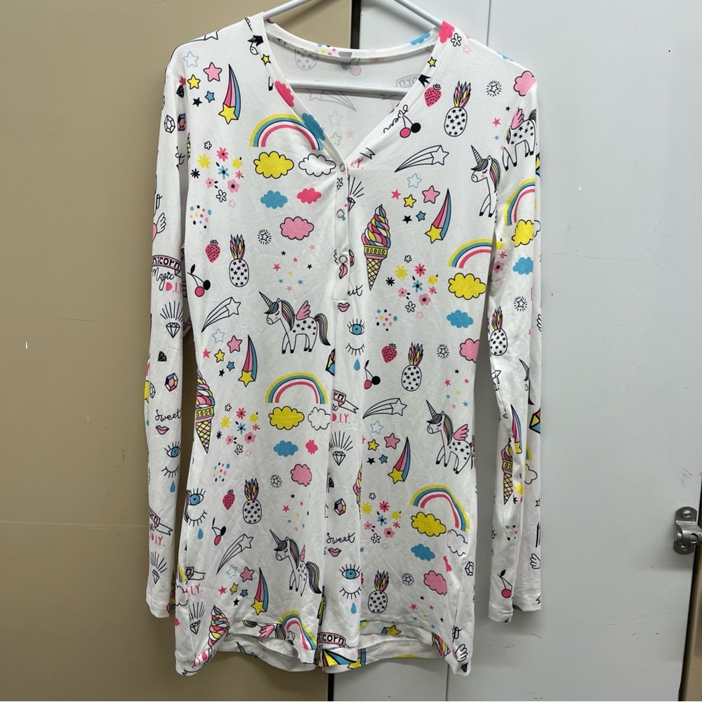 Colorful Unicorn Print Women's Pajama Top